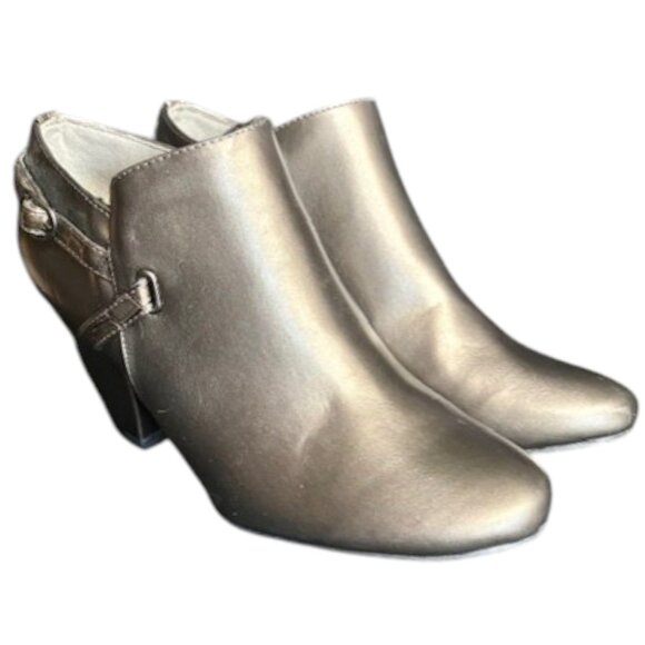 Easy Street Metallic Vegan Ankle Zip Booties - 9M - Taupe - Picture 1 of 10